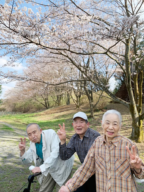 お花見をするご利用者さま