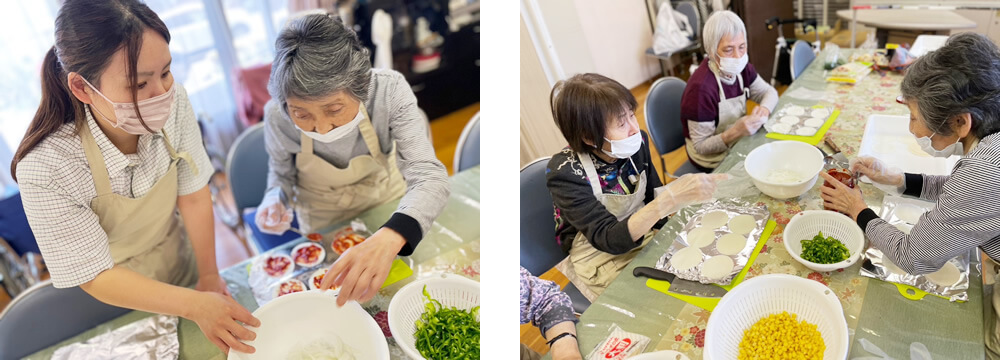 ピザをつくるご利用者さま