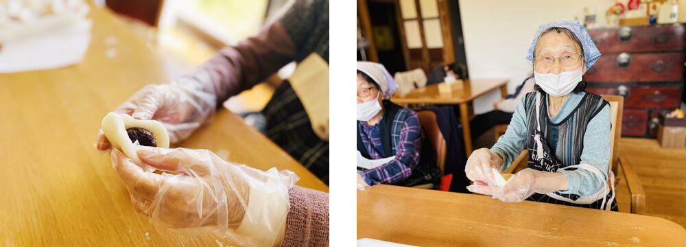 かしわ餅をつくるご利用者さま