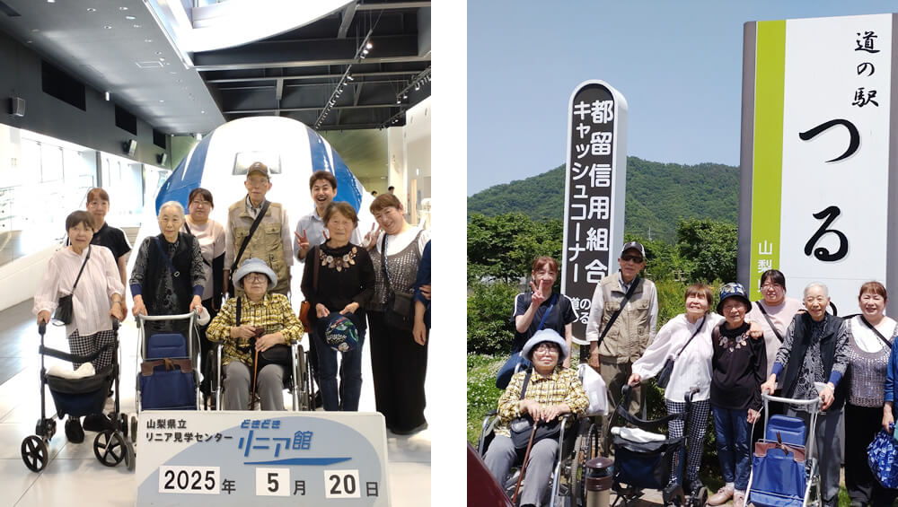 山梨県立リニア見学センターと道の駅 都留での集合写真