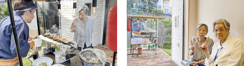 焼き鳥を楽しむ様子