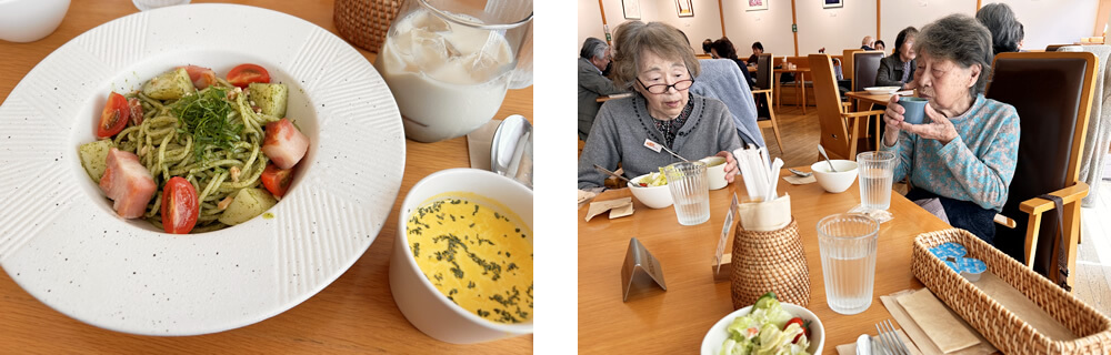 併設レストランの料理を楽しむご利用者さま
