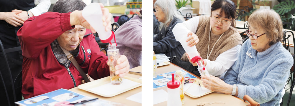 ハーバリウムづくりを体験するご利用者さま