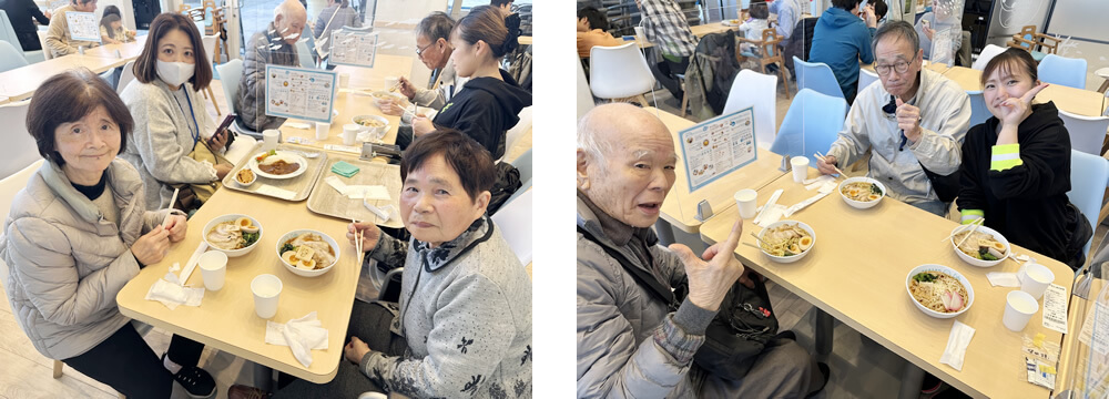 外出行事でラーメンを楽しむご利用者さま