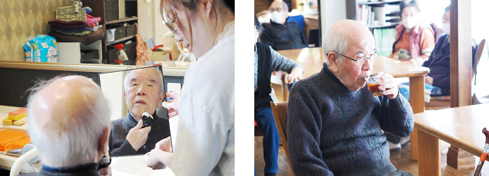 麦茶を飲むSさん