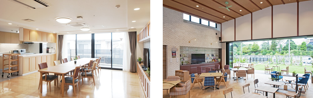 明るい光の入る建物の中の様子