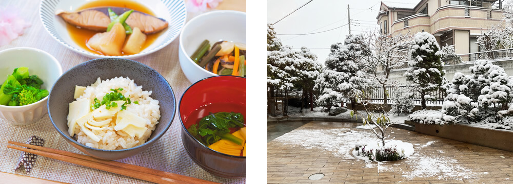 食事や雪の日の風景