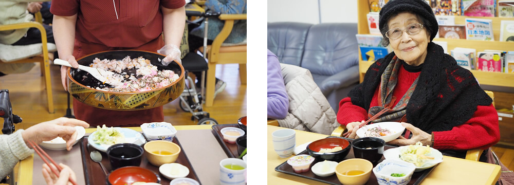 行事食を召し上がるご利用者さま